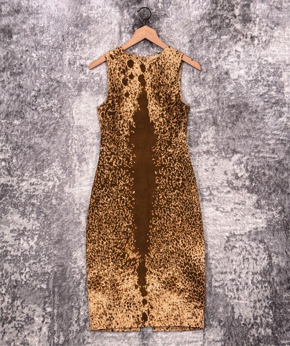 Michael Kors Collection Dress 6 Womens Brown Animal Print Sheath Pencil Elegant